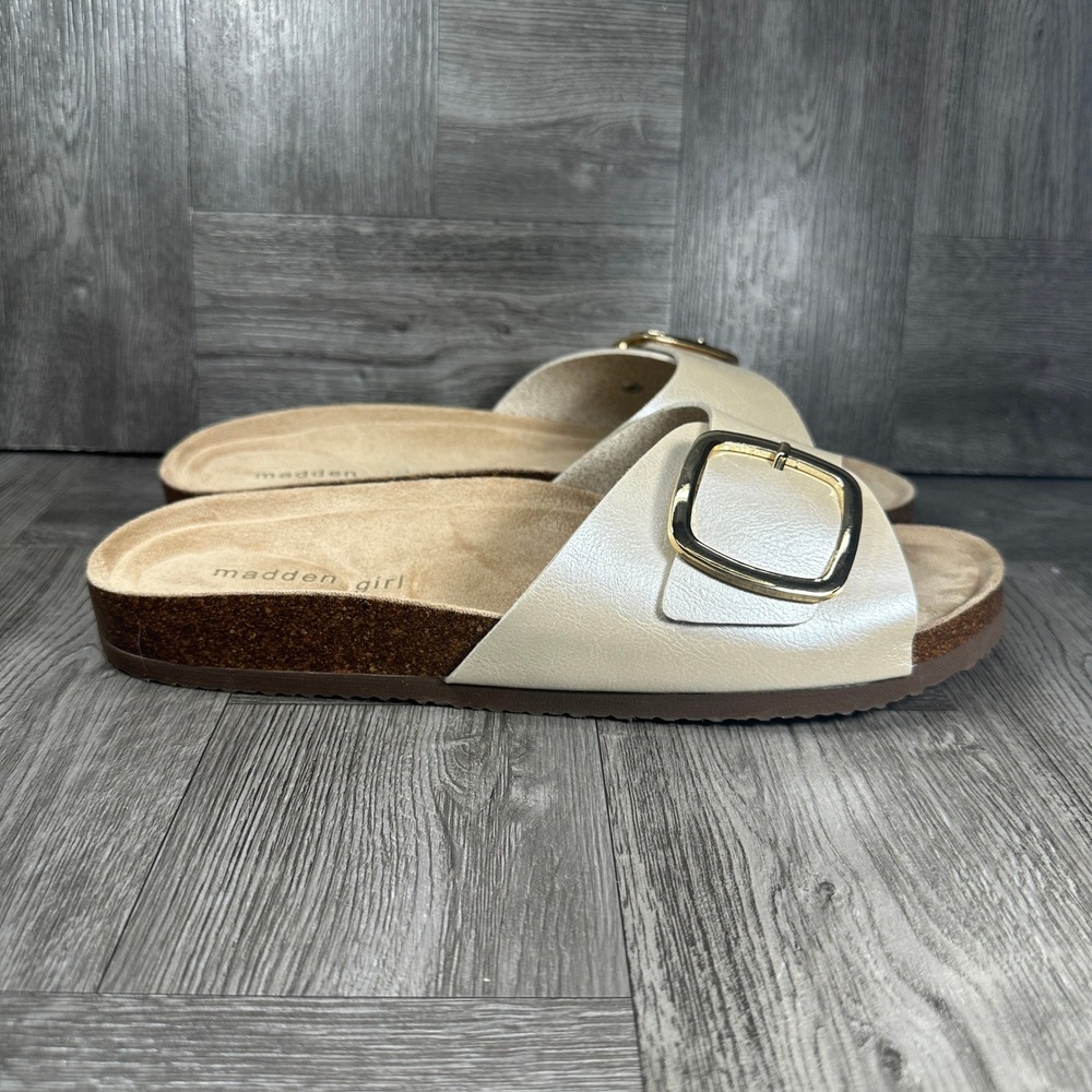 Madden Girl Slide Sandal Bannerr Women 10M Champagne Buckle NEW BANNER-R